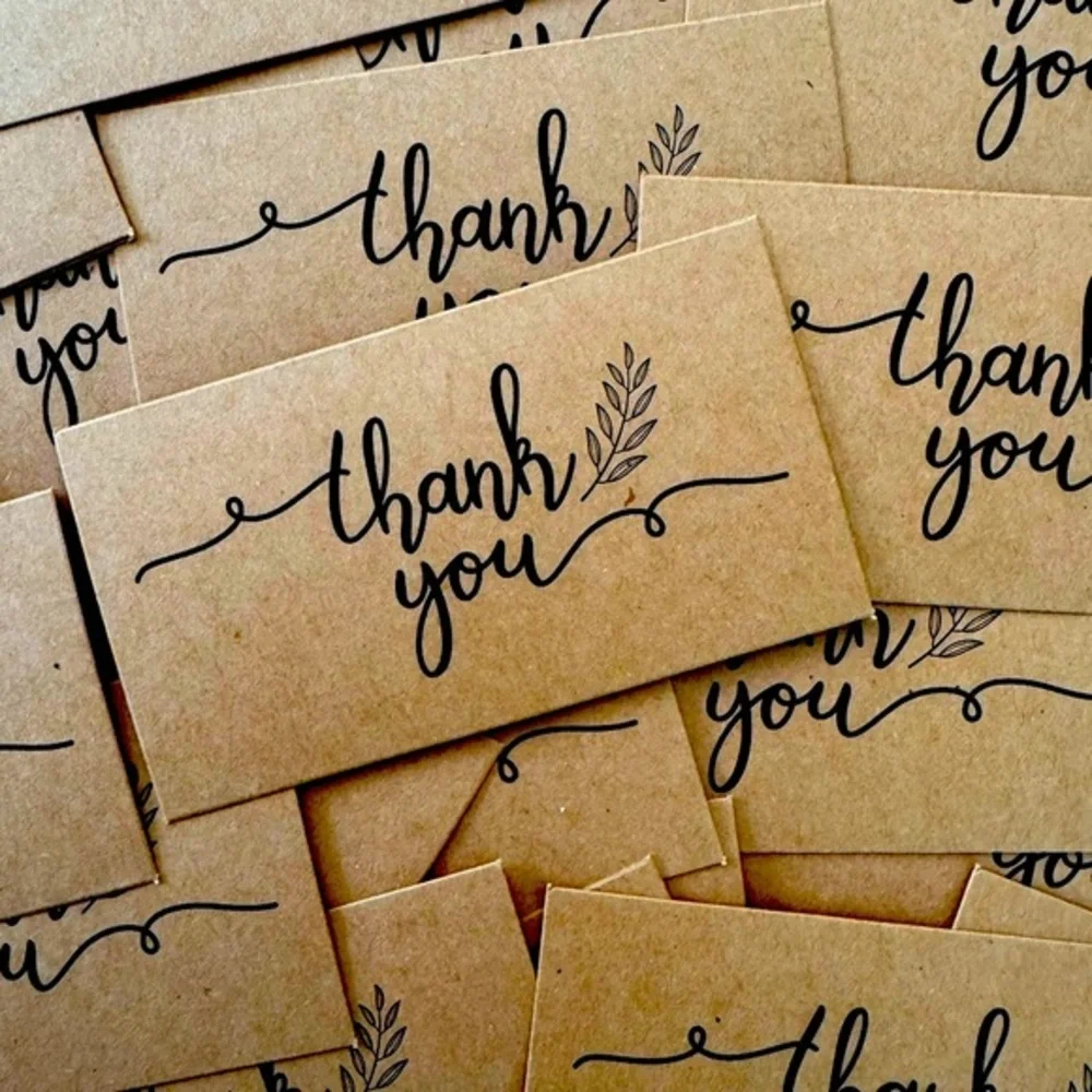25 Kraft Paper Thank You Cards (2x3.5in)